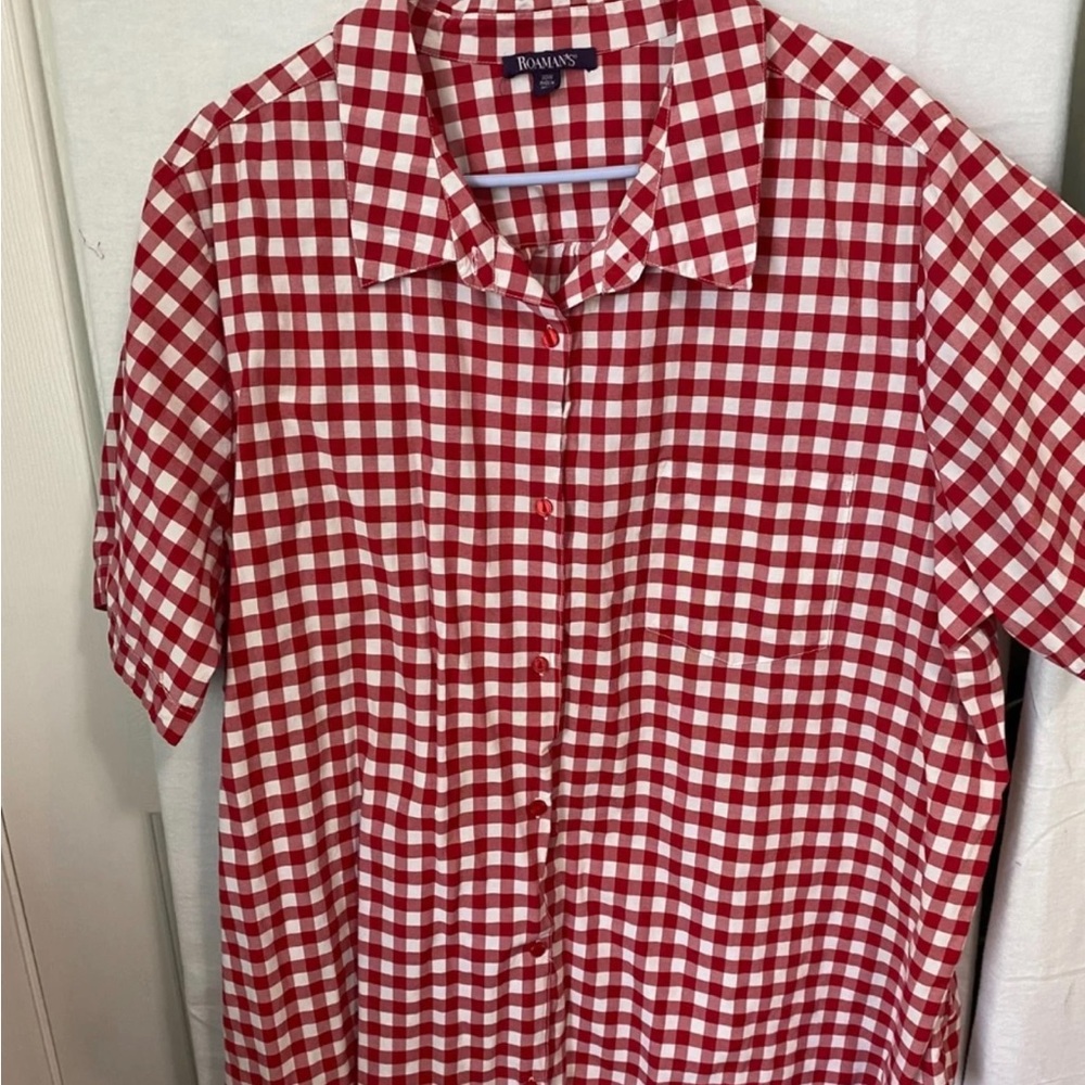 Roaman's Red & White Gingham Button-Down Shirt